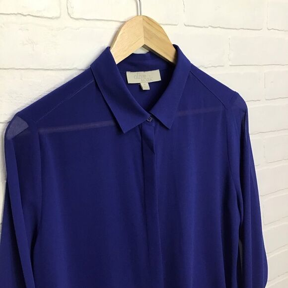 OLIVE & Oak blue button down shirt sheer cobalt blue shirt long sleeves medium - Picture 3 of 12